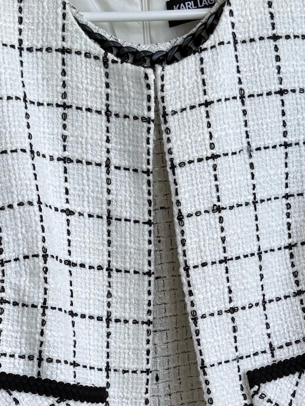 Karl Lagerfeld Tweed Dress Suit Set Size 8 Black White Chanel Style - Picture 5 of 8